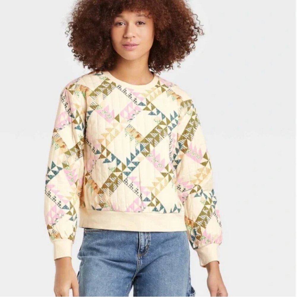 Universal Thread | Women’s Quilted Pullover Sweatshirt in Cream Fair Isle Sz.‎ S